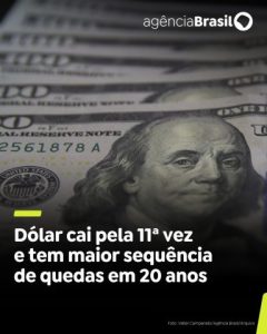Dólar cai pela 11ª vez e tem maior sequência de quedas em 20 anos